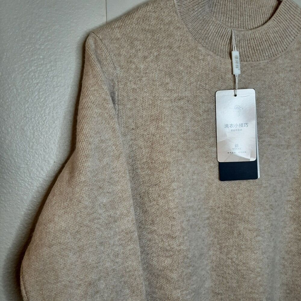 NEW Sweater Beige Women Size M 100% Lamb Wool Long Sleeve Soft Mock Neck - Picture 6 of 12